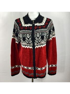 Designers Studio Originals Zip Front Fair Isle Holiday Sweater Cardigan Size XL